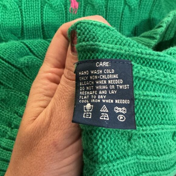 Vintage Ralph Lauren Womens Cable Knit Sweater Size M Kelly Green Old Money Prep - Picture 6 of 6